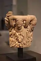 Relief fragment with heads and figures; 5th century BC – 5th century AD; length: 50&nbsp;cm (19.6&nbsp;in.), height: 54&nbsp;cm (21.2&nbsp;in.), width: 50&nbsp;cm (19.6&nbsp;in.); terracotta; Musée du quai Branly. As most African art styles, the Nok style focuses mainly on people, rarely on animals. All of the Nok statues are very stylized and similar in that they have this triangular shape eye with a perforated pupil, with arched eyebrows.