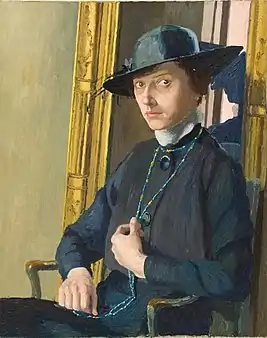 Seated Portrait of a Woman in a Black Dress and HatOil on canvas