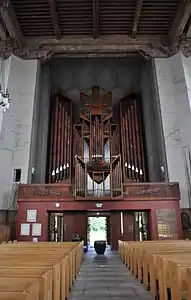 Nave, organ, and choir loft as viewed from the front of the nave