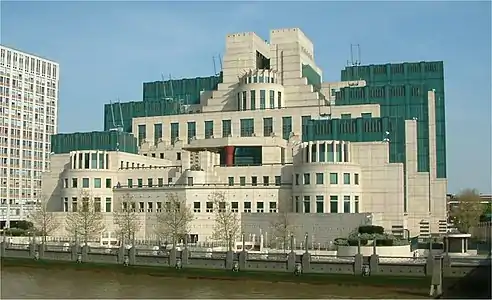 The SIS building seen from Vauxhall Bridge