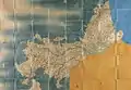 Shōhō Kuniezu - Nagato Province, with Suō in yellow and Iwami in blue (Yamaguchi Prefectural Archives)