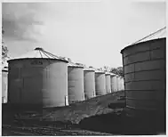 Modern steel granaries in Iowa, the United States.