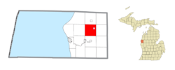 Location within Mason County (red) and the administered village of Fountain (pink)