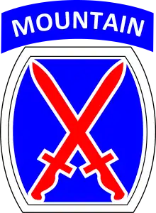 Bayonets in saltire create Roman numeral X for the US Army's 10th Mountain Division.