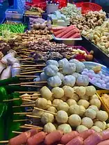 Fish ball skewers at Shida Night Market in Taipei, Taiwan.