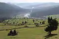 Overview of Slătioara (with its UNESCO-recognized secular forest around), a picturesque and very beautiful Romanian Waldhufendorf
