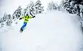 Snowboarding on trail