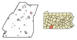 Location of Central City in Somerset County, Pennsylvania.