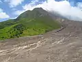 The side of the volcano in 2012, showing the path taken by pyroclastic flows