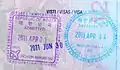 Entry and exit stamps issued at Incheon International Airport, depicting aircraft