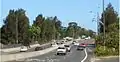 Southern Cross Drive, southerly direction, at the Link Road, Rosebery entrance. Also visible are lane markings to notify motorists of the approaching southern entrance to the Eastern Distributor.
