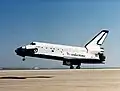 Challenger lands at Edwards Air Force Base on 9 April 1983.