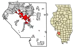 Location of Belleville in St. Clair County, Illinois.