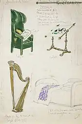 Stage furniture design for Le Spectre de la rose by Michel Fokine; c. 1911.