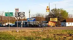 The intersection of U.S. Route 127, Kentucky Route 1076 and Tennessee State Route 111 in Static, as seen from.the Kentucky side prior to 2011