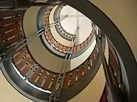 One portion of Stauffer Library's interior helical staircase