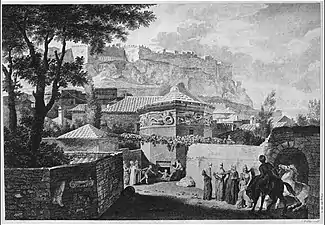General view of the tower, from Stuart & Revett's The Antiquities of Athens, 1762
