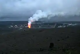 A sulfur dioxide plume from Halemaʻumaʻu, which glows at night