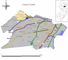 Location of Summit within Union County.Inset: Location of Union County in the state of New Jersey.