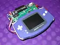 The XBC robot controller. The Game Boy Advance, Game Boy Micro, or Game Boy Advance SP can be used with the XBC.