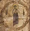 Christ holding Gospel of John, miniature in Syriac manuscript DIYR 339, a 6th-century gospel book from St. Mary Church, Diyarbakır.