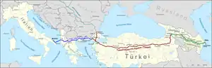 Image 122Example of energy policy decisions: The goal of the Southern Gas Corridor, which connects the giant Shah Deniz gas field in Azerbaijan to Europe, is to reduce Europe's dependency on Russian gas. (from Energy policy)