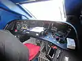 France: Full view of the cab controls in an SNCF TGV Duplex set.