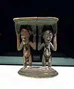 Wooden Luba stool with two caryatids, in the Ethnological Museum of Berlin