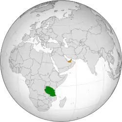 Map indicating locations of Tanzania and United Arab Emirates