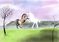 The Kiss, with apologies to George Stubbs, White Horses, Zillah Bell Gallery, Thirsk, 2009.