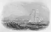 Leaving Aitutaki, note Dove of Peace flag