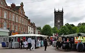 St Mowden's Church and the market place in Burton on Trent