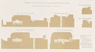 Six cross-sections of Magharet Abloun; the Eshmunazar II sarcophagus is marked "T".