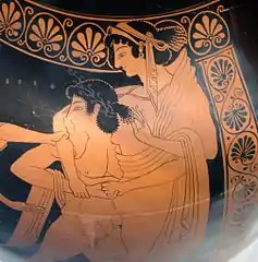 Two bands of palmettes (a horizontal one and a vertical one) on an Ancient Greek vessel, circa 510 BC, in the Staatliche Antikensammlungen