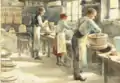 Three Potters at their wheels