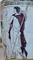 Young warrior with cloak and petasos dangling over the back