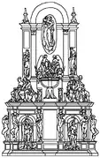 Reconstruction of the 1513 project, based on a drawing by Jacomo Rocchetti (a pupil of Michelangelo) in the Kupferstichkabinett, Berlin