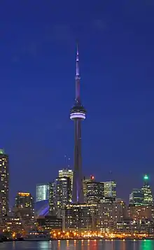 Image 5The CN Tower, located in downtown Toronto, Ontario, Canada, is a communications and observation tower standing 553.3 metres (1,815&nbsp;ft) tall.