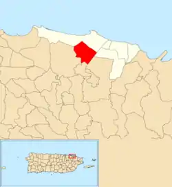 Location of Torrecilla Alta within the municipality of Loíza shown in red