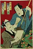 Toyohara Kunichika (1835-1900), Nakamura Shikan as Gen'emon, Onoe Kikugorō as Bantō Zenroku