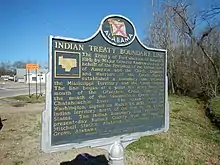 A historical marker near Union Springs shows the Indian Territory boundary line created by the Treaty of Fort Jackson.