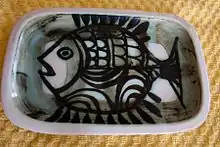 A Tremaen pottery fish dish (dishes decorated with hand-painted fish were made at the pottery)