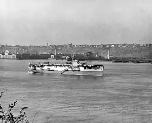 USS Croatan anchored in the Hudson River, off New York City c. late October 1945