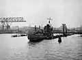 USS Shaw in sunken YFD-2 after Pearl Harbor attack
