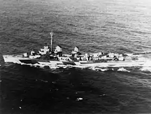 USS Twiggs (DD-591), in camouflage paint, 23 February 1945.