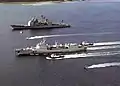 Shenzhen and USS Chancellorsville in Apra Harbor, Guam on 22 October 2003.