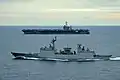 ROKS Wang Geon alongside USS George Washington on a patrol on 29 September 2011.