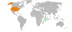 Map indicating locations of Seychelles and USA