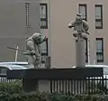 Nearby statues depicting Minamoto no Yoshitsune's encounter with Benkei