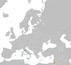 Map indicating locations of Vatican City and Israel